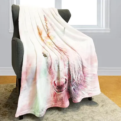 Immagine prodotto di Omgoods - Coperta in pile con unicorno - 150x200 cm, multicolore, rosa