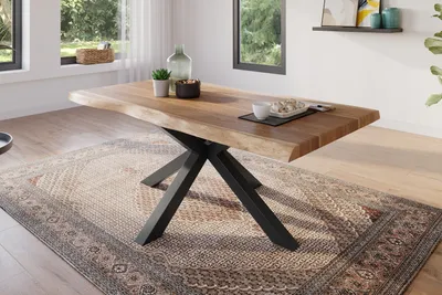 Produktbild von Esstisch 200 x 100 cm Akazie massiv natur Baumkantentisch Spider-Gestell schwarz ATLAS