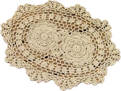 Produktbild von Spitzendeckchen, handgefertigte gehäkelte Platzsets aus Baumwolle, ovale Form, 25 x 35 cm (Beige)
