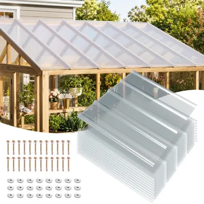 Productafbeelding van Vigevee 10-delige set FRP lichtplaten, 90x80 cm, 1 mm, transparante trapeziumgolfplaten, met UV-bescherming, hagelbestendig en weerbestendig, inclusief schroeven voor terrasoverkapping/carport
