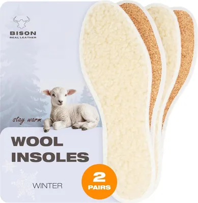 Produktbild von BISON Lammfell Einlegesohlen – 2 Paare, Extra Dicht & Rutschfest, Warme Naturkork-Felleinlagen für Damen & Herren, Größe 42