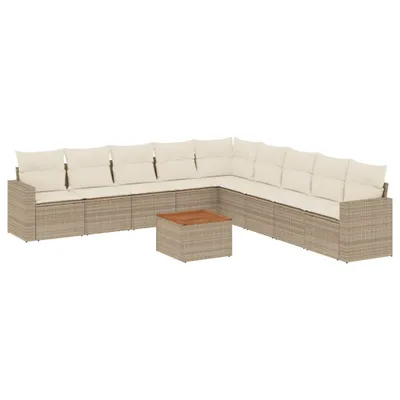 Produktbild von vidaXL 10-tlg. Garten-Sofagarnitur mit Kissen Beige Poly Rattan