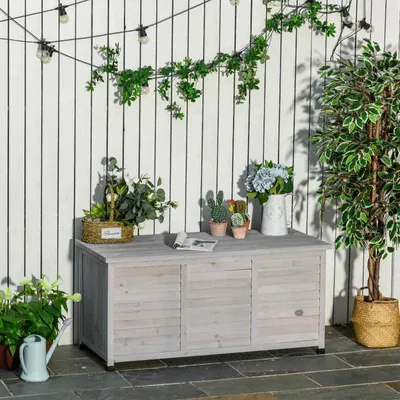 Immagine prodotto di Armadietto da giardino in legno per attrezzi da giardinaggio | Colore: Grigio | Dimensioni: 56x127x60 cm