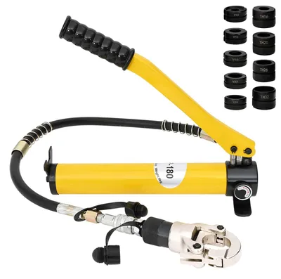 Zdjęcie produktu dla vidaXL Hydrauliczne narzędzie do zaciskania rur, żółte, 60 kN, TH16-32 mm, V12-28 mm