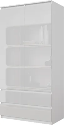 Immagine prodotto di JOELLE - Armadio a 2 ante e 2 cassetti - Bianco opaco / Bianco lucido H180cm L90cm P50cm