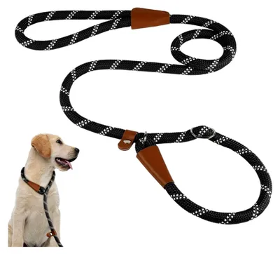 Produktbild von Verstellbare Hundeleine für Welpen und kleine bis mittlere Hunde, reflektierend, Nylon mit gepolstertem Griff, schwarz