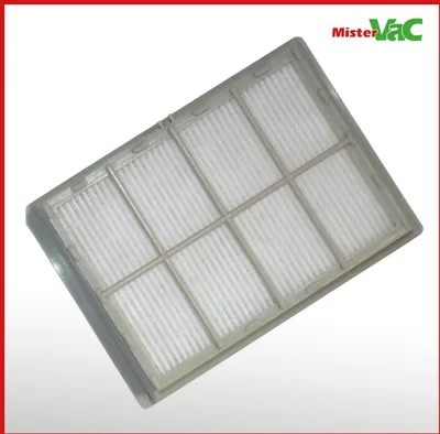 A close-up, angled view of a white and gray vacuum cleaner filter.