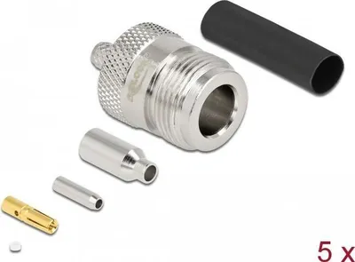 Produktbild von DeLOCK N Buchse zum Crimpen RG-174 / RG-316 mit passendem Schrumpfschlauch, N-Typ, Nickel, 50 Ohm, Edelstahl, 27 mm, 16 mm