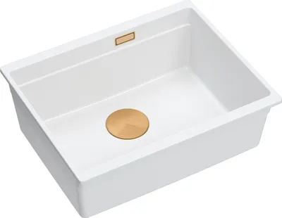 Produktbild von QUADRON Spülbecken 1-Becken Spüle | Größe: 59,5 x 45,1 x 21,5 cm | LOGAN 100 | Küchenspüle Granitspüle aus GraniteQ mit Siphon | Weiß + Kupfer