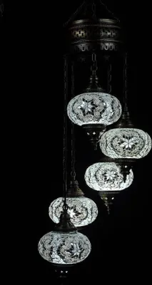 Immagine prodotto di Lampada a sospensione turca Mozaik Lampadario marocchino fatto a mano Bianco 5 sfere