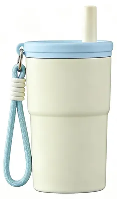 Isolierbecher 500 ml, Edelstahl, auslaufsicher, weiß, mit Deckel und Strohhalm