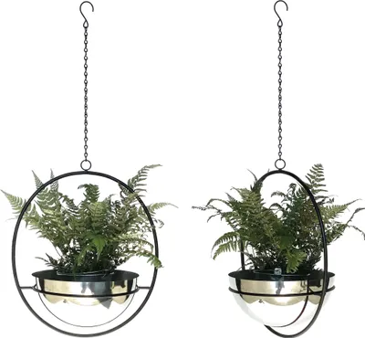 Produktbild von DanDiBo 2er Set Blumenampel Innen Metall Wand Hängepflanzen 78 cm 96087 L mit Topf Silber Pflanzenhänger Blumenhänger Topfhänger Blumen Blumentopfhänger Hängetopf