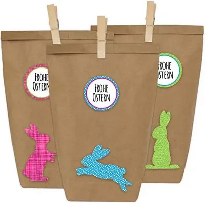 Produktbild von Papierdrachen 12 DIY Geschenktüten zu Ostern zum Basteln - Kreatives Osternest mit 12 Papiertüten und Osterhasen Aufklebern - Design 3