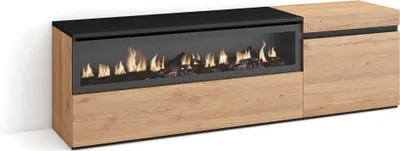 Produktbild von TV-Schrank, Lowboard, 150x35x45cm, Für TV-Geräte bis zu 65", Elektrokamin, Eiche und Schwarz