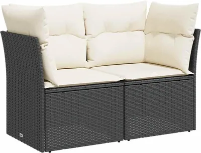 Produktbild von vidaXL Gartensofa mit Kissen 2-Sitzer Schwarz Poly Rattan