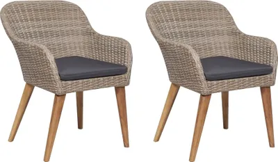 Immagine prodotto di Set di 2 sedie da giardino con cuscino in polyrattan marrone