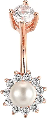 Produktbild von Karisma Double Titan Bauchnabelpiercing Blume Perle Banana Zirkonia - Weiss - Roségold