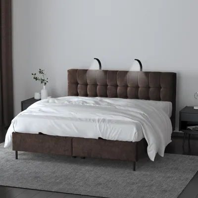 Produktbild von Boxspringbett Muna Doppelbett mit Pocketmatratze 17 cm Topper Bett mit Bettkasten Polsterbett aus velours, Große: 186 x 200 cm, Stoff: aston 04 - braun