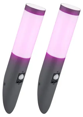 Produktbild von 2er Set RGB LED Wandleuchten, Edelstahl, Sensor, App-/Sprachsteuerung