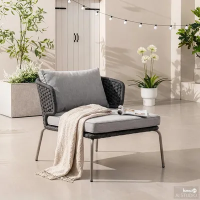 Produktbild von home24 Designer Loungesessel - Polyester / Edelstahl - Schwarz / Grau