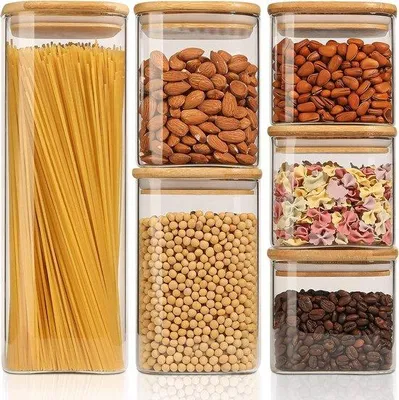 Produktbild von Unyqoos® Vorratsgläser 6er-Set – luftdichte Aufbewahrungsdosen aus Borosilikatglas mit Bambusdeckel und Silikondichtung, 550/800/1100/2100 ml, Ø 10 cm