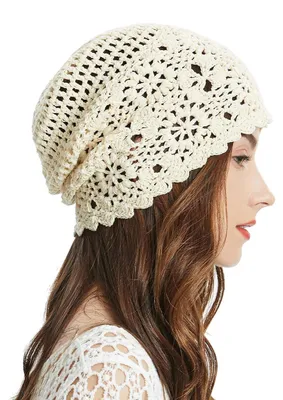 Produktbild von Strickmütze Damen Häkelmütze Slouch Beanie Einheitsgröße Beige Baumwolle