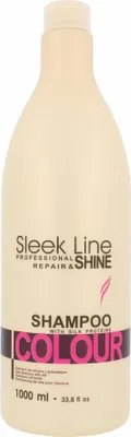 A bottle of Sleek Line Color Shampoo.