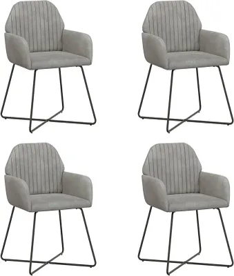Imagen del producto de Juego de 4 sillas de comedor, tapizadas en terciopelo color gris claro, con patas de metal y reposabrazos