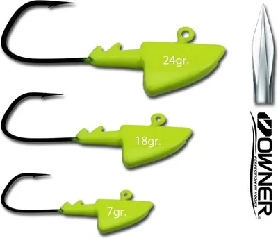 Produktbild von Mosella Jighaken gelb mit Owner Haken (2/0, 4/0 o. 5/0), Größe:18g / Gr. 4/0