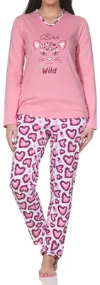 Produktbild von Normann Damen Schlafanzug langarm Pyjama mit Animal Print Motiv – auch in Übergrößen ; rosa , 52