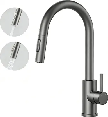 Produktbild von AICA Küchenarmatur mit 2 Wasserauslassmodi ausziehbar Brause 360° Drehbar Edelstahl Armatur Metallic Grau