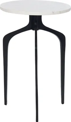 Produktbild von BELIANI Beistelltisch Weiß Marmor und Aluminium Rund 36 cm mit Schwarzen Beinen Modern Glamourös Dreibeinig Wohnzimmer Ausstattung Möbel Blumenständer