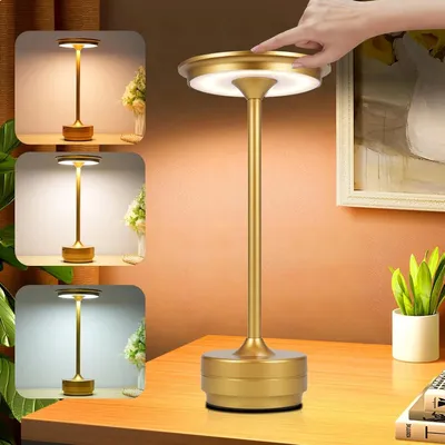 Produktbild von Kabellose Dimmbare LED Akku Tischleuchte Touch Tischlampe Lampe Wohnzimmer Nachttischlampen Dreifarbiges Licht Gold