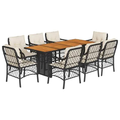 Produktbild von 9-tlg. Garten-Essgruppe mit Kissen Schwarz Poly Rattan