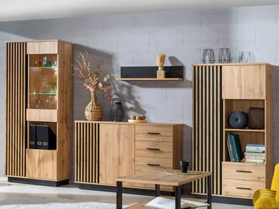 Obrázek produktu pro Nábytek do obývacího pokoje s LED osvětlením MILAGRA 3 - dub wotan / černý
