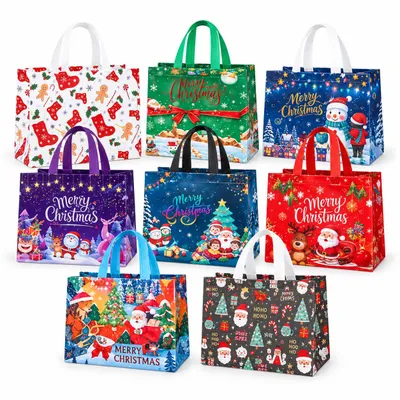 Productafbeelding van Set van 9 herbruikbare kerstcadeautasjes – HOLIBAG