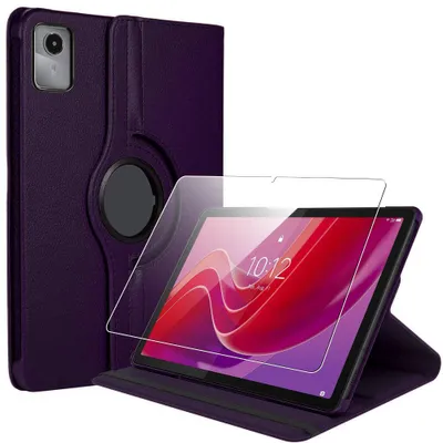 Image de Coque + Verre Trempé pour Lenovo Tab M11 2024, Rotation 360° Antichoc Cuir Synthétique Violet
