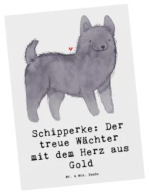 Produktbild von Mr. & Mrs. Panda Postkarte Schipperke Wächterherz - Weiß - Geschenk, Wachhund, Hunderasse, Belgischer Hund, Hunderassen Eigenschaften, kleiner, Grußkarte, Ansichtskarten