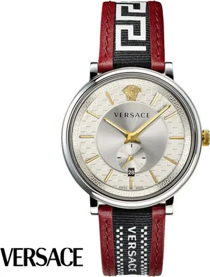 Produktbild von Versace VEBQ01319 V-Circle Greca Edition silber schwarz rot Leder Herren Uhr NEU