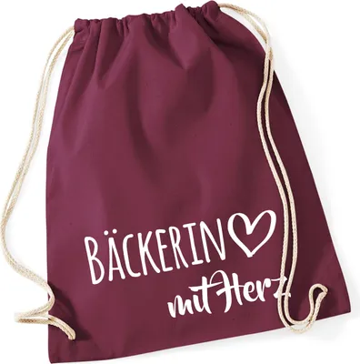 Produktbild von Huuraa Turnbeutel Bäckerin mit Herz 12 Liter Burgundy Baumwolle Rucksack Geschenkidee