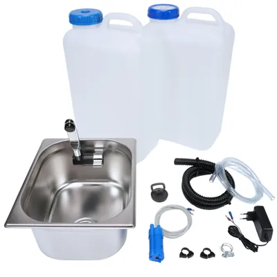 Produktbild von 230V Camping Set mobile Spüle Bausatz 19L Kanister Spülbecken Waschbecken