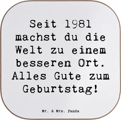 Produktbild von Mr. & Mrs. Panda Tassen Untersetzer Spruch 1981 Geburtstag - Weiß - Geschenk, 41., Erinnerungen, Tischuntersetzer, gläseruntersetzer, Happy Birthday, Gläser, Nostalgie