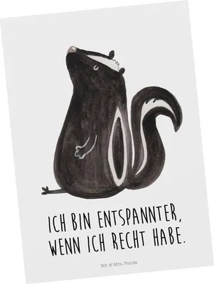Produktbild von Mr. & Mrs. Panda Postkarte Stinktier Sitzen - Weiß - Geschenk, Spruch, Ansichtskarten, Skunk, Grußkarte, Raubtier, Ansichtskarte, Fotokarte, Wildtier, Postkarten, Büro