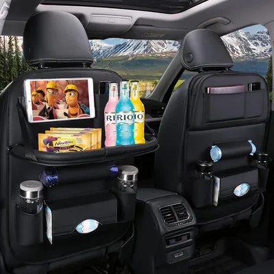 Productafbeelding van Auto-organizer voor de achterbank, met inklapbare tafel, Polyurethanleer, tablet-houder, set van 2, zwart