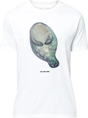 Produktbild von Mr. & Mrs. Panda Größe L T-Shirt Seekuh Happy - Weiß - Geschenk, Selbstliebe, Meer, Freundin, Shirt, Neustart, Achtsamkeit, Respekt, mit Spruch, Tshirt
