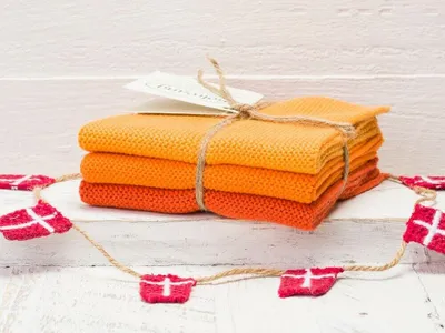 Produktbild von Solwang Wischtuch ORANGE KOMBI gestrickt 3er Set Küchentuch Putztuch Spültuch