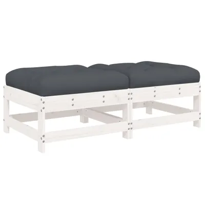Image de vidaXL Tabouret de jardin avec coussin 2 pcs. Blanc Pin massif