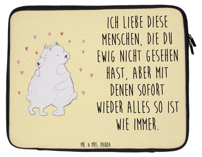 Produktbild von Mr. & Mrs. Panda Laptop Tasche Eisbär Umarmen 33 x 42 cm - Gelb Pastell - Geschenk, Hülle, Notebooktasche, Laptoptasche, Lustige Sprüche, Schutzhülle, Sleeve