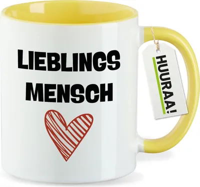 Produktbild von Huuraa Kaffeetasse Lieblingsmensch Herz 330ml Gelb Keramik Kaffeebecher Geschenkidee