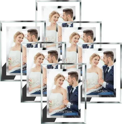 Obrázok produktu pre Hoikwo fotorámik 10x15cm sklenený fotorámik strieborný sada 6 ks do spálne kancelárie obývačky
